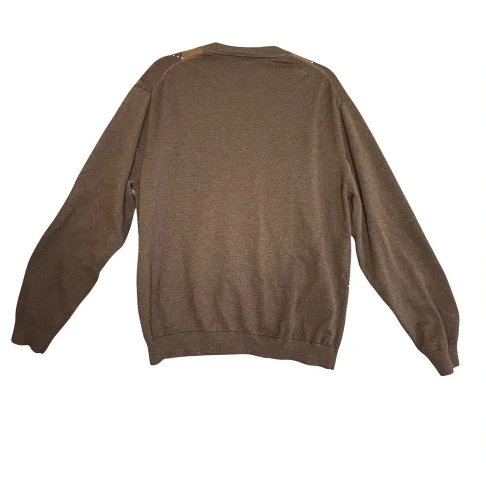 Claiborne Mens V Neck Argyle Sweater Brown Tan XL Cotton Classic Academia Preppy
